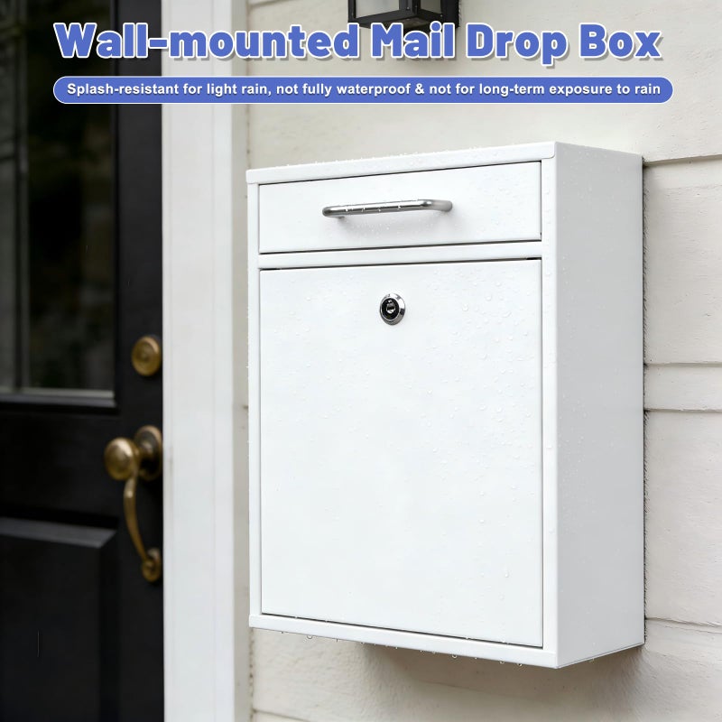 KYODOLED Steel Key Lock Mail Boxes Outdoor, Locking Wall Mount Mailbox, Security Lock Drop Box, Collection Boxes for House, Office or School,16.2H x 11.2L x 4.6W Inches, White X Large - Image 4